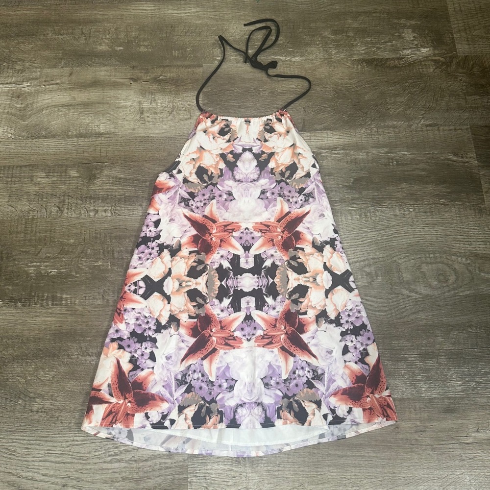 Donna Mizani Revolve Exclusive Floral Halter Top Open Back Purple Peach XS